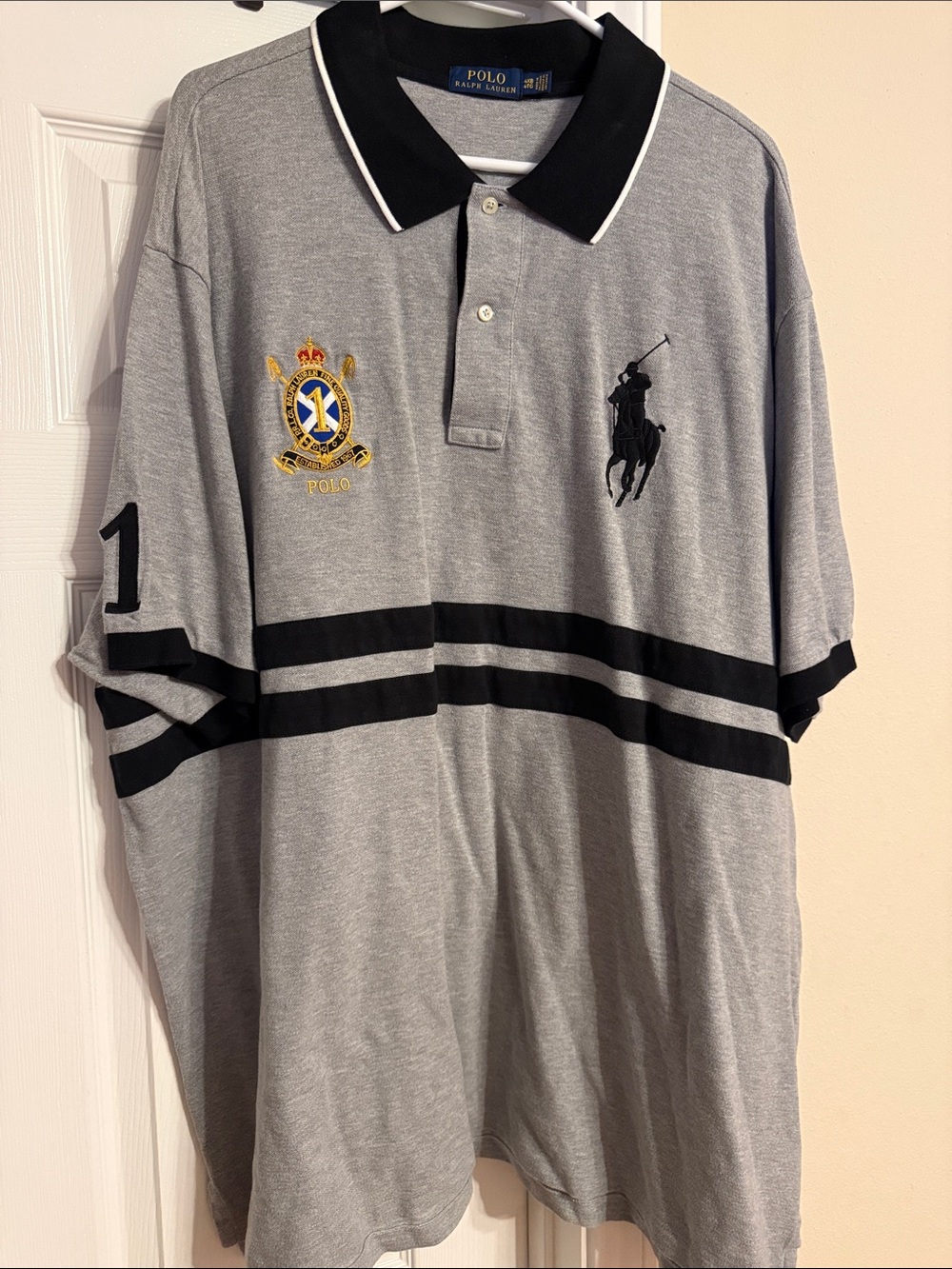 Polo by Ralph Lauren Gray Polo with Black Stripes & Crest